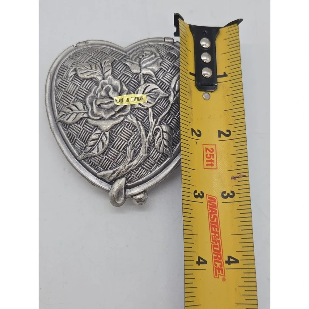 NEW Pewter Compact Heart Picture Keepsake With Mirror Inside